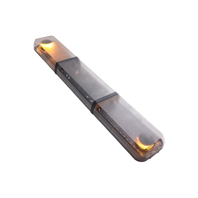 Jiný pohled na rozsvícenou oranžovou/clear LED majákovou rampu Optima Eco90, délky 160cm, výšky 9cm, 12/24V, R65 od výrobce P.P.H. STROBOS