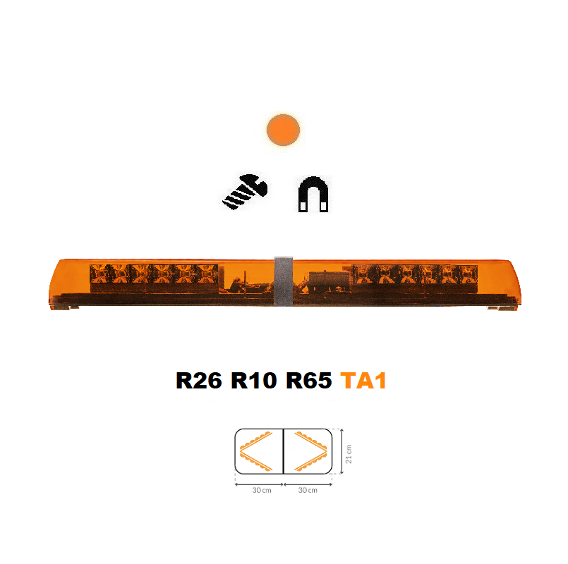 LED majáková rampa Optima 60 60cm, Oranžová, EHK R65 - Barva: Oranžová, Kryt: Barevný