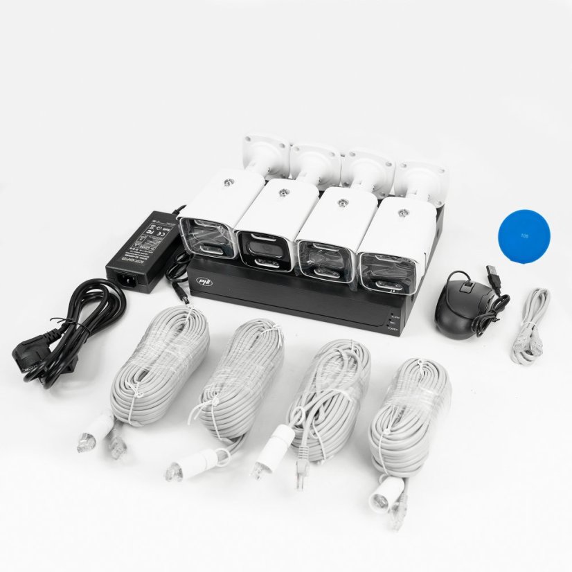 Video monitorovací sada NVR PNI-IPMAX3 ,4 kamery PNI House IPMAX POE 3 ,4 kabely, napájecí zdroj, myš a samolepicí podložka