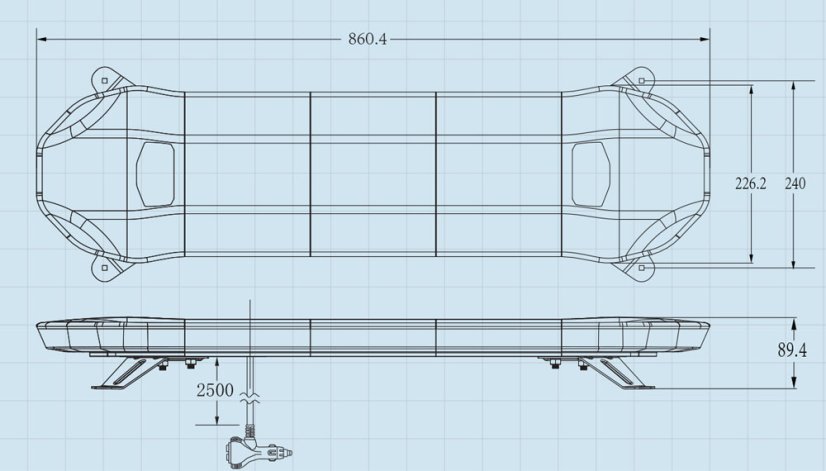 Technical drawing of LED lightbar sre4-2766w
