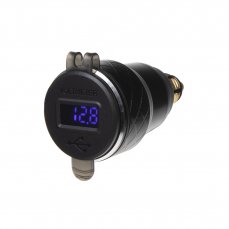 2x USB charger with voltmeter, DIN socket, QC 3.0