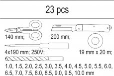 Zásuvková vložka - izolačná páska, skúšačka, nožnice, montážny nôž, sada vrtákov 1-10 mm