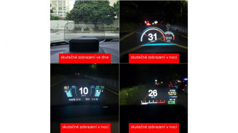 HEAD UP DISPLAY 4" / TFT LCD, OBDII + GPS, reflexná tabuľka