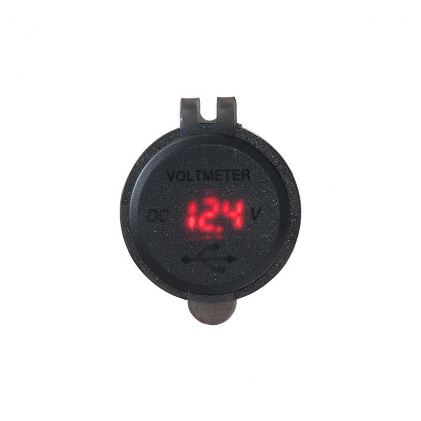 2x USB charger with voltmeter waterproof in panel, red