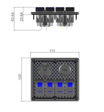 Panel so 4x kolískovými spínačmi, CL + USB zásuvka, 12/24V