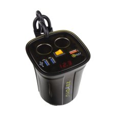 Double CL socket with 3x USB+voltmeter for cup holder