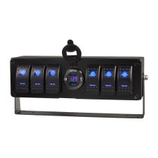 Panel s 6x spínačmi Rocker, voltmeter + 2x USB zásuvka, 12/24V