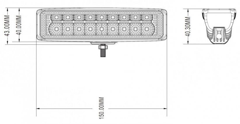 LED rectangular light, white/orange, 18x3W, 150 mm, ECE R10