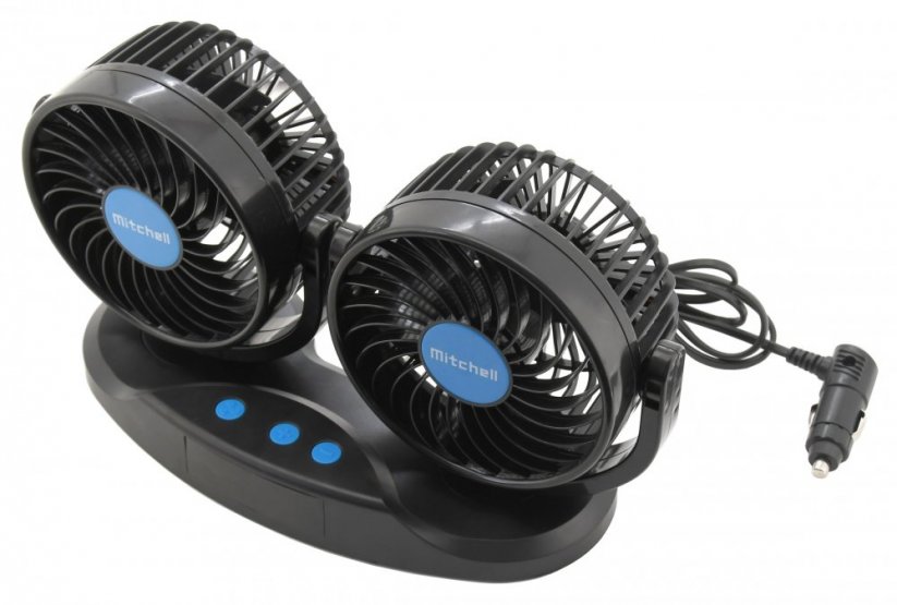 Fan MITCHELL DUO 2x130mm 12V for dashboard with thermometer
