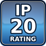 The product is protected against solid objects ≥ 12.5 mm (e.g., a finger), but has no declared water protection (0 = no tested/stated resistance to water; typically for dry indoor environments).