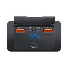 2xUSB QC3.0 +2x USB-C zásuvka, voltmetr 12/24V, montáž na povrch