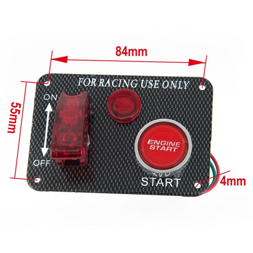 Panel with 1x switch, indicator light + START button, 12V