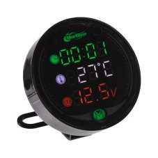 Voltmeter with thermometer, clock and USB charger for motorcycle