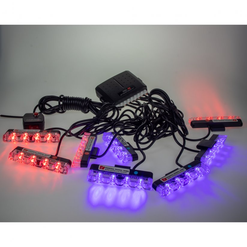 Externé výstražné svetlá LED, pre mriežku, modro-červené, 12-24V