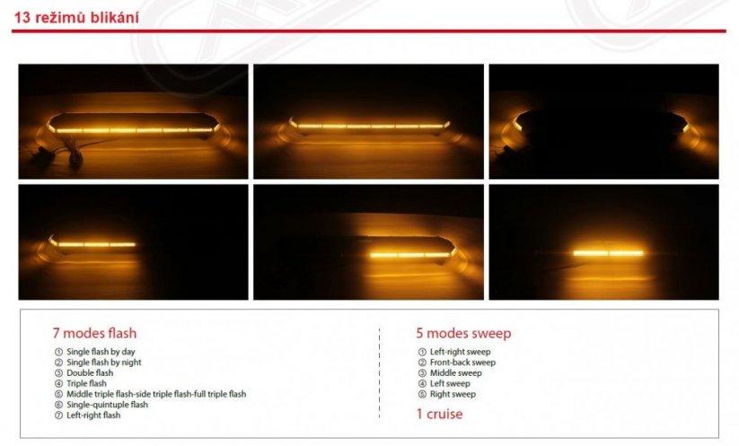 Slim LED majáková rampa oranžová 61cm, 12/24V, R656