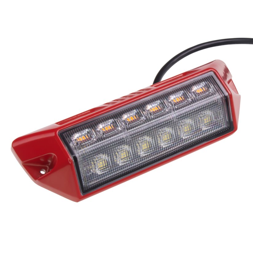 Warning light orange 6x2W + work light, 12-24V, red, ECE R65