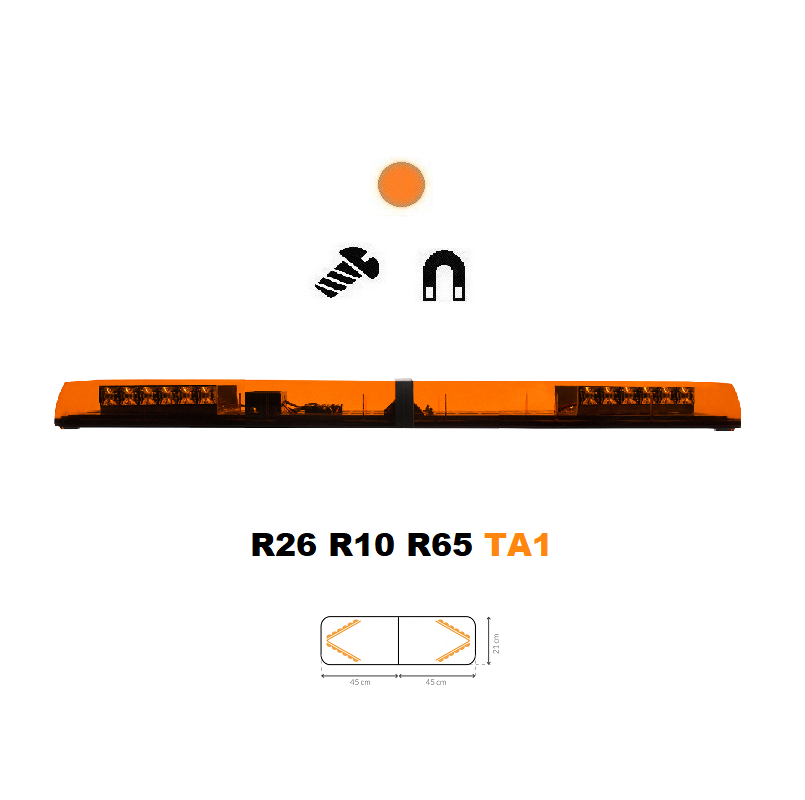 LED majáková rampa Optima 60 90cm, Oranžová, EHK R65 - Barva: Oranžová, Kryt: Barevný, LED moduly: 4ml