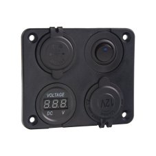 Panel with 1x switch, CL, voltmeter + 2x USB socket, 12/24V