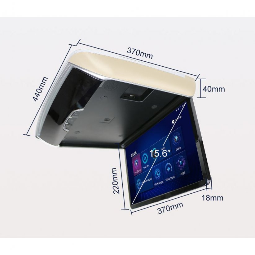 Stropní LCD motorický monitor 15,6" s OS. Android HDMI / USB, dálkové ovl. se snímačem pohybu