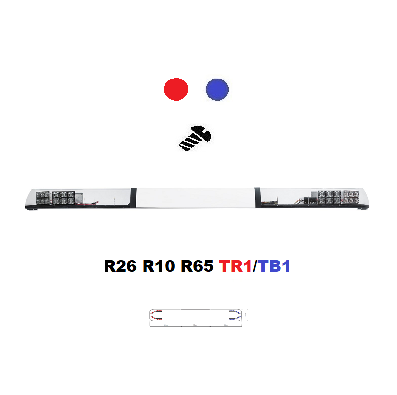 LED lightbar Optima 90/2P 160cm blue / red, white center, ECE R65 - Color: Blue/red, Lens: Transparent, LED modules: 8ml