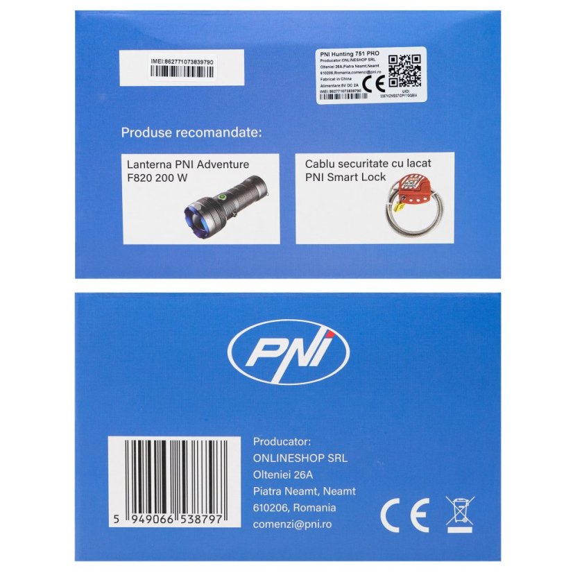 PNI Hunting 751 PRO Camouflage Video Camera, 16MP, 4G LTE, Night Vision, Battery, Solar Panel, Invisible LEDs for Animals, IP66