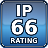 Produkt je prachotěsný (žádný vnik prachu) a odolný vůči silným vodním tryskám (intenzivní proudy vody, např. náročné venkovní podmínky).