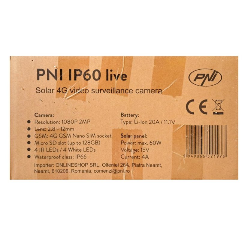 PNI IP60 živá PTZ video monitorovacia kamera so solárnym panelom, 2 MP, GSM 4G, slot pre SIM kartu, optický zoom 5x