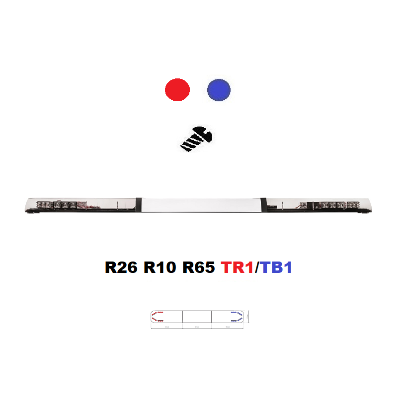 LED lightbar Optima 60 160cm, Red / blue, white center, ECE R65 - Color: Blue/red, Lens: Transparent, LED modules: 8ml