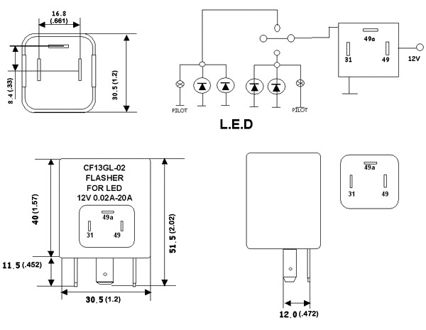 LED turn signal interrupter, 12V,0,02-20A for European cars