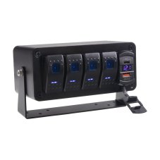 Panel so 4x kolískovými prepínačmi, voltmeter + USB/USB-C zásuvka, 12/24 V
