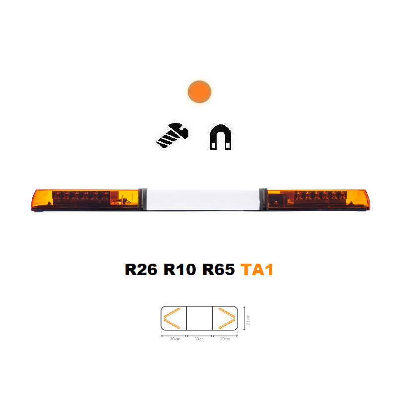 LED majáková rampa Optima 60 90cm, Oranžová, bílý střed, EHK R65 - Barva: Oranžová, Kryt: Barevný, LED moduly: 4ml