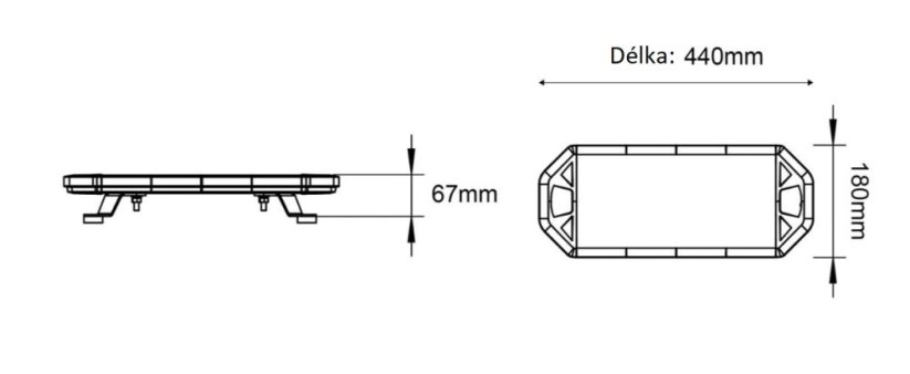 LED svetelná rampa 440mm, červeno/modro/biela, magnet 10-30V, ECE R65