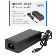 Power supply input 230V, output 12V, 5A, 2 meters, black
