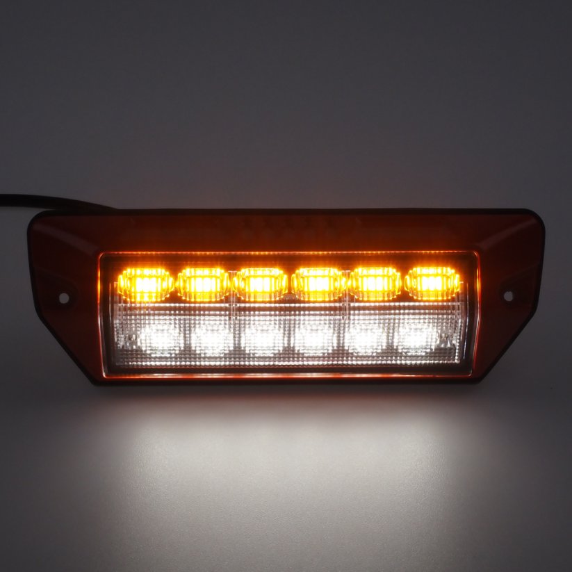 Warning light orange 6x2W + work light, 12-24V, red, ECE R65