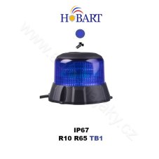 Robustní modrý LED maják, černý hliník, 48W, ECE R65