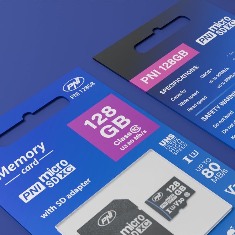 Pamäťová karta MicroSD PNI 128 GB s adaptérom SD, trieda 10, 80 Mb/s, V30