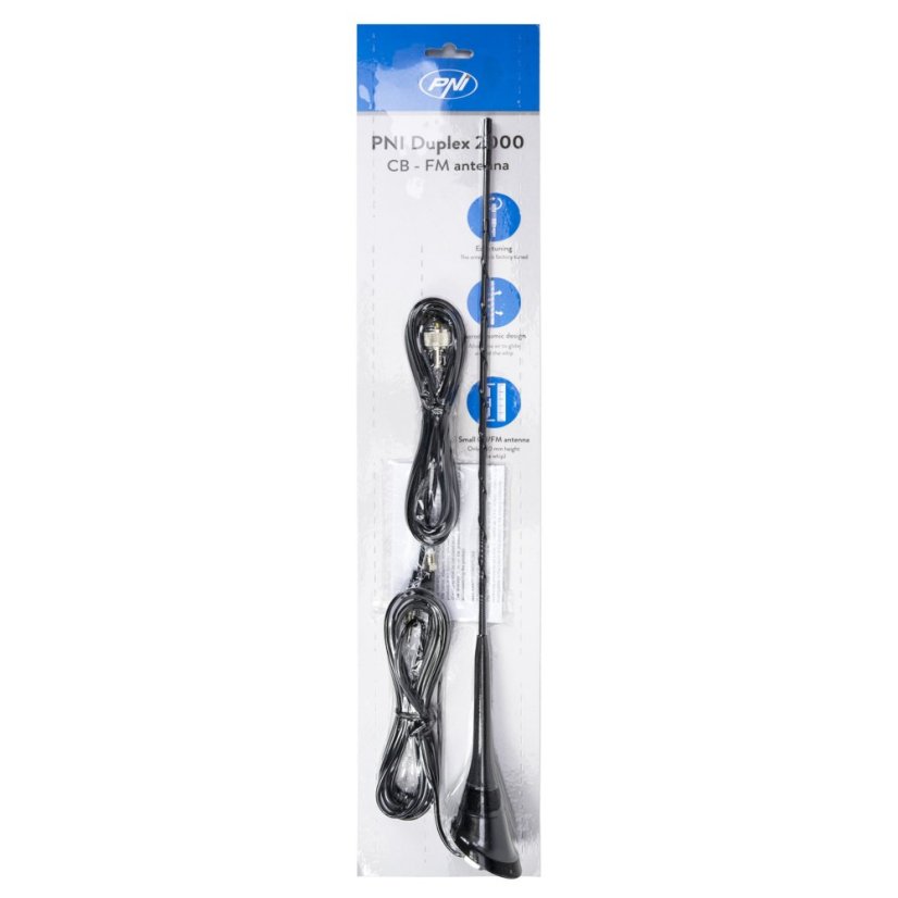 CB anténa PNI Duplex 2000 CB-FM, 26-28MHz (CB), 87-108MHz (FM), CB kabel a FM kabel 5 metrů, sklolaminát, délka 490 mm