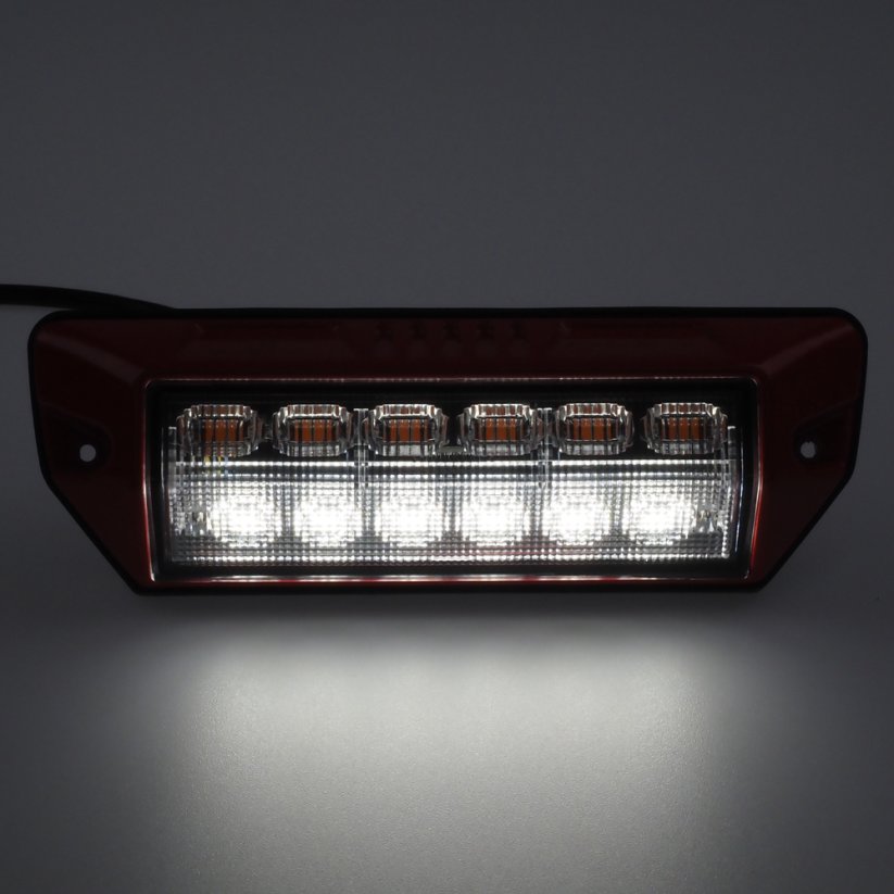 Warning light orange 6x2W + work light, 12-24V, red, ECE R65