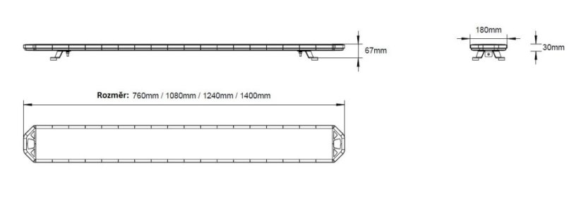 LED svetelná rampa 1080mm, oranžová, červená/modrá+biela, 10-30V, ECE R65