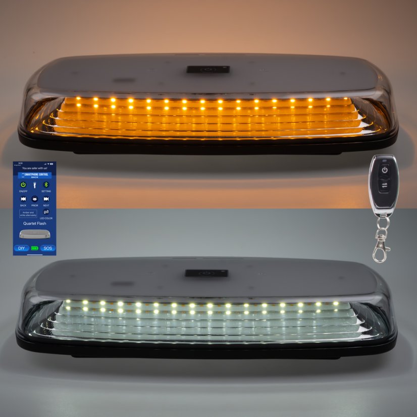 AKU LED rampa oranžová+biela, APP, magnet, 12-24V, 304mm, ECE R65 R10