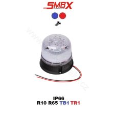 LED maják, 12-24V, modro-červený, pevná montáž, ECE R65