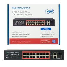 Switch POE, 16 portů POE 100 Mbps, 2 porty UP Link 1000 Mbps, 1 port SFP 1000