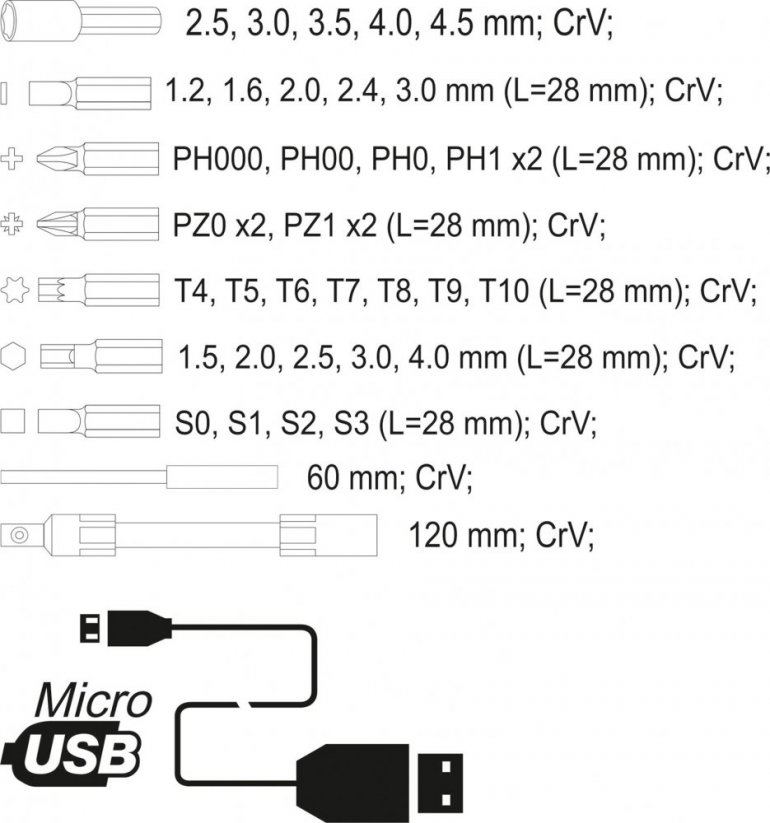 Precision cordless screwdriver 3,6V SET 39PCS