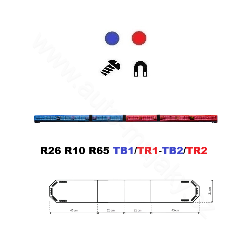 LED lightbar Montana 140cm, Blue-red, ECE R65 - Lens: Colored, LED modules: 10ml