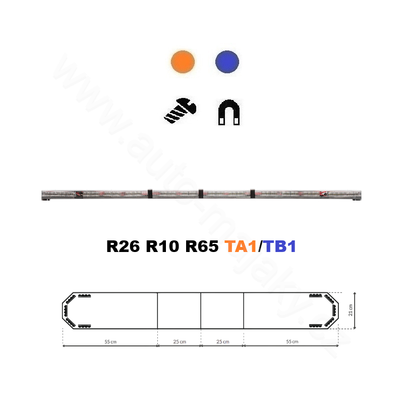 LED majáková rampa Montana 160cm, Modro-oranžová, EHK R65 - Kryt: Čirý, LED moduly: 10ml