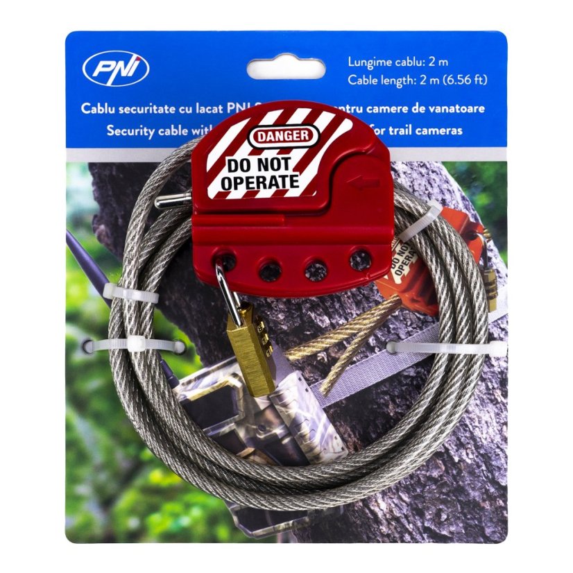 Bezpečnostní kabel s PNI Smart Lock pro lovecké kamery PNI 400C, 350C, 280C, 480C