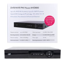 DVR/NVR PNI House AHD880, 8 analógových kanálov 4K-N alebo 8 IP kanálov 5MP, H265+, audio vstup, audio výstup, USB2.0, 2 x SATA max 8TB