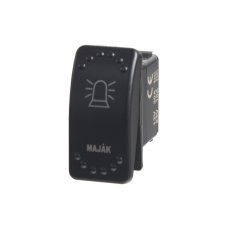 A view of the ROCKER switch rocker with a red lighted beacon symbol and the MAJÁK sign