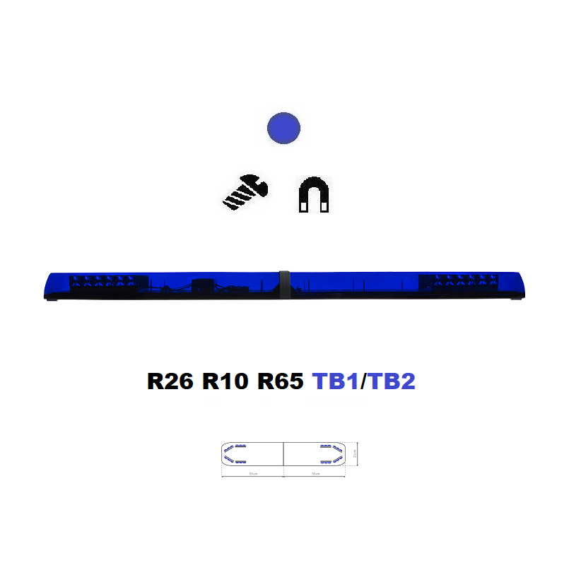 LED majáková rampa Optima 60 110cm, Modrá, EHK R65 - Barva: Modrá, Kryt: Barevný, LED moduly: 8ml