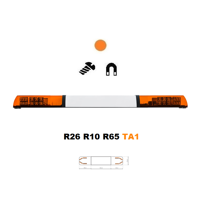 LED lightbar Optima 90/2P 110cm, Orange, white center, ECE R65 - Color: Orange, Lens: Colored, LED modules: 8ml